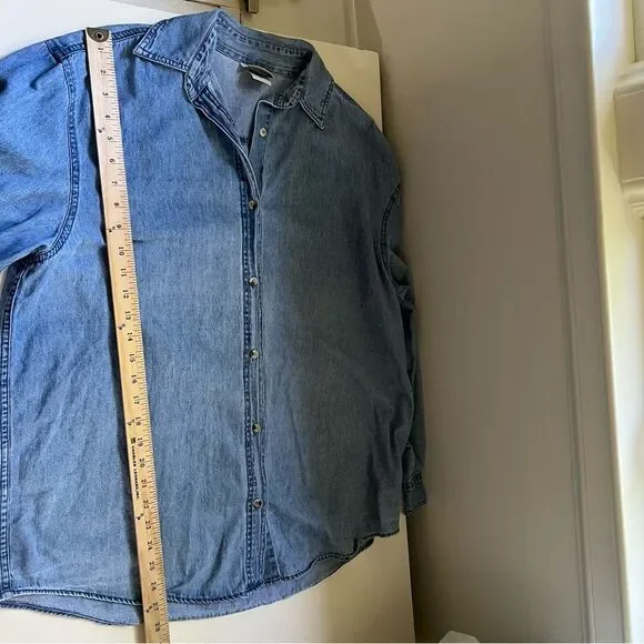 Vintage Denim Shirt Sunflower Handpainted Size Large Boho Artsy Unique Kansas - Picture 8 of 9